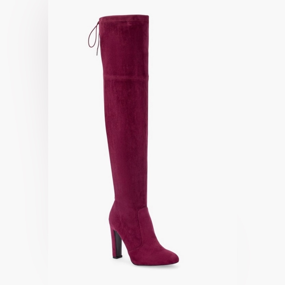 Brand New Thigh High Over The Knee Heeled Boots Maroon Burgundy Size 7
